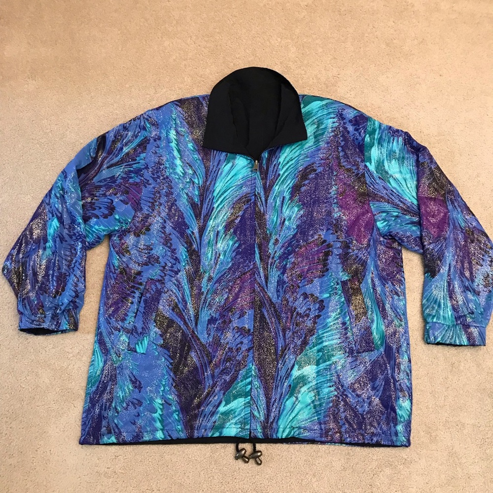 Vintage 90s Reversible Windbreaker Jacket Size Large Oversized Artsy Watercolor